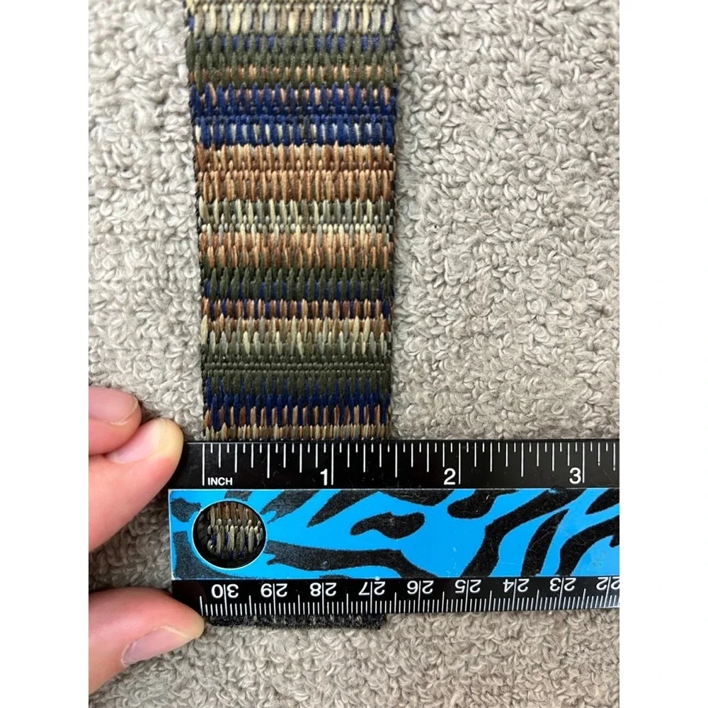 LL Bean Bison Designs Webbing Belt Mens Blue Brown Striped D-Ring Buckle 48 Inch